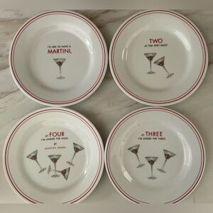 Set of 4 Restoration Hardware Dorothy Parker quotes Martini 7" appetizer plates